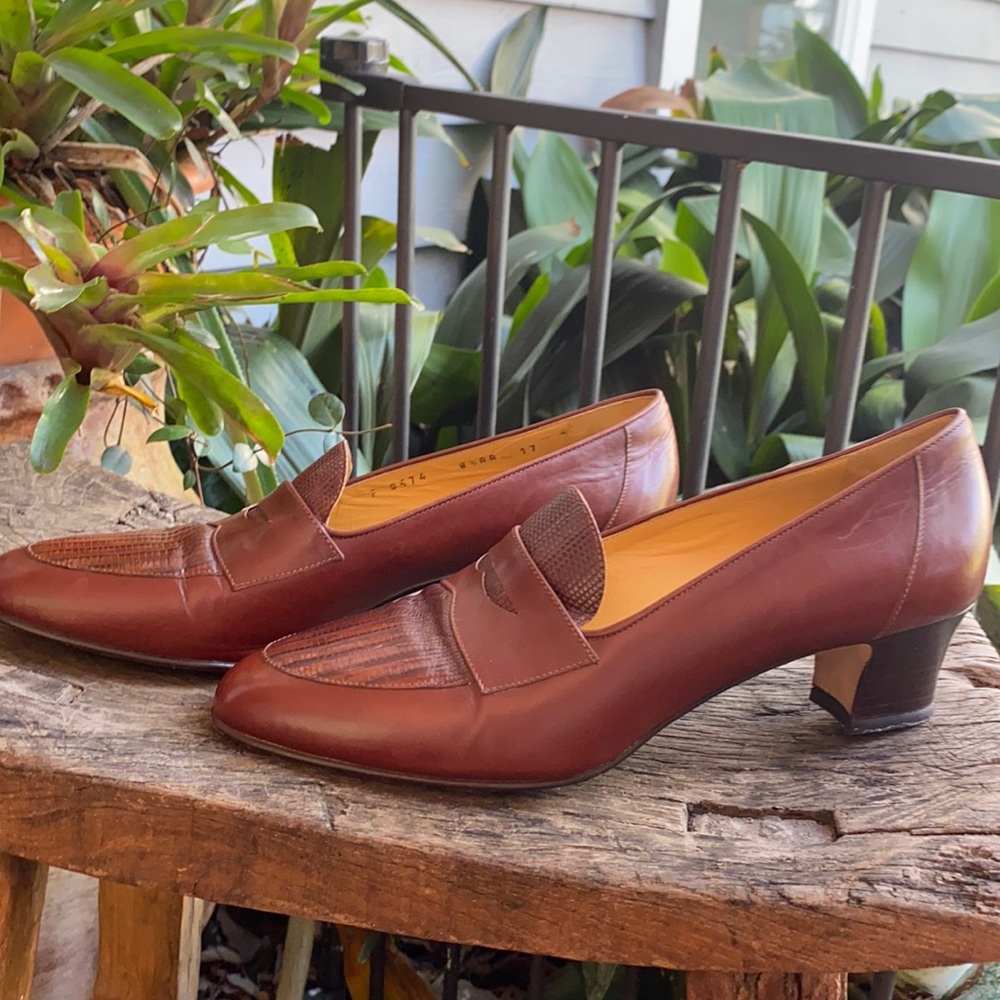 Cole Haan made in Italy brown heeled penny loafers